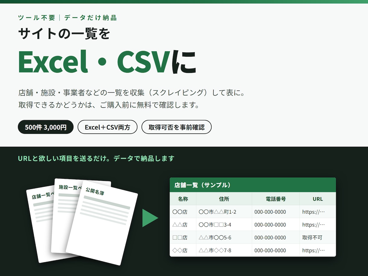 サイトの一覧をスクレイピングしExcel化します ツール不要、データだけCSV・Excelで納品します イメージ1