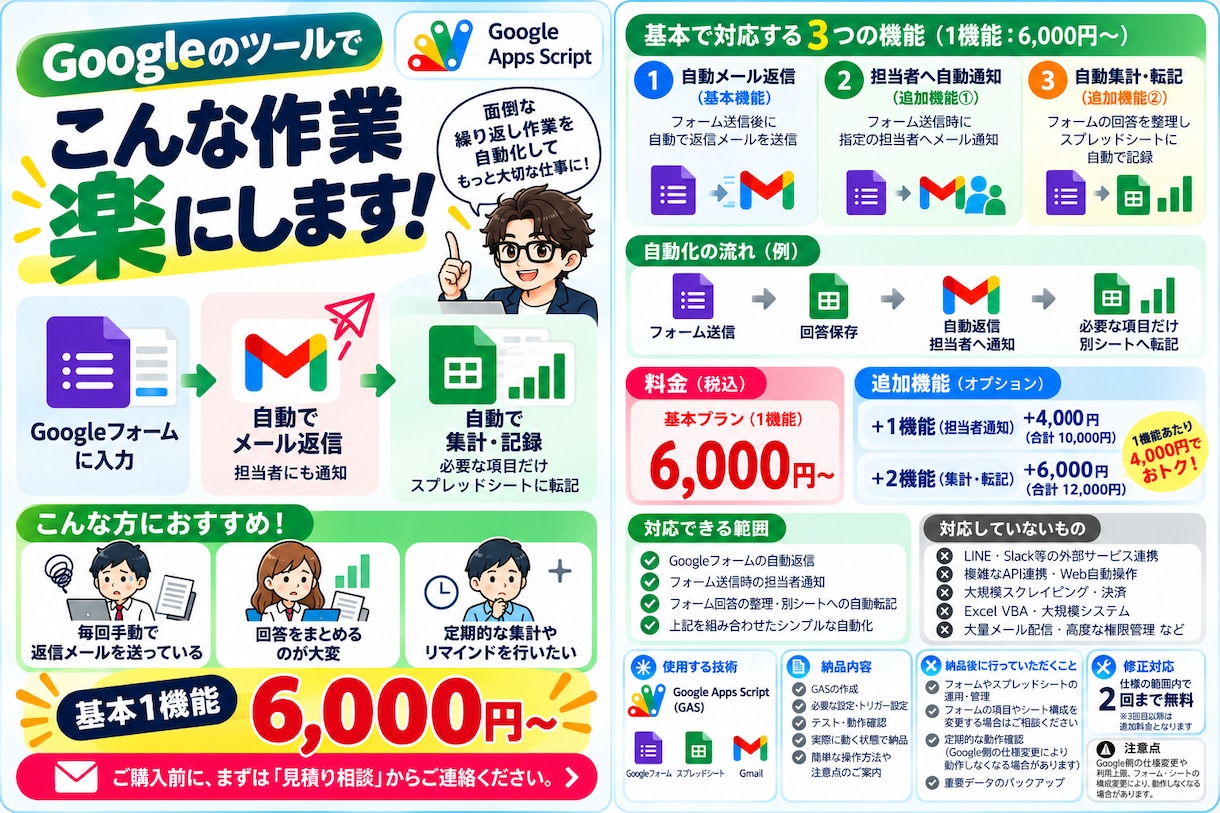 Googleの面倒な作業を自動化します フォーム・表計算・メールの定型作業をかんたん自動化 イメージ2