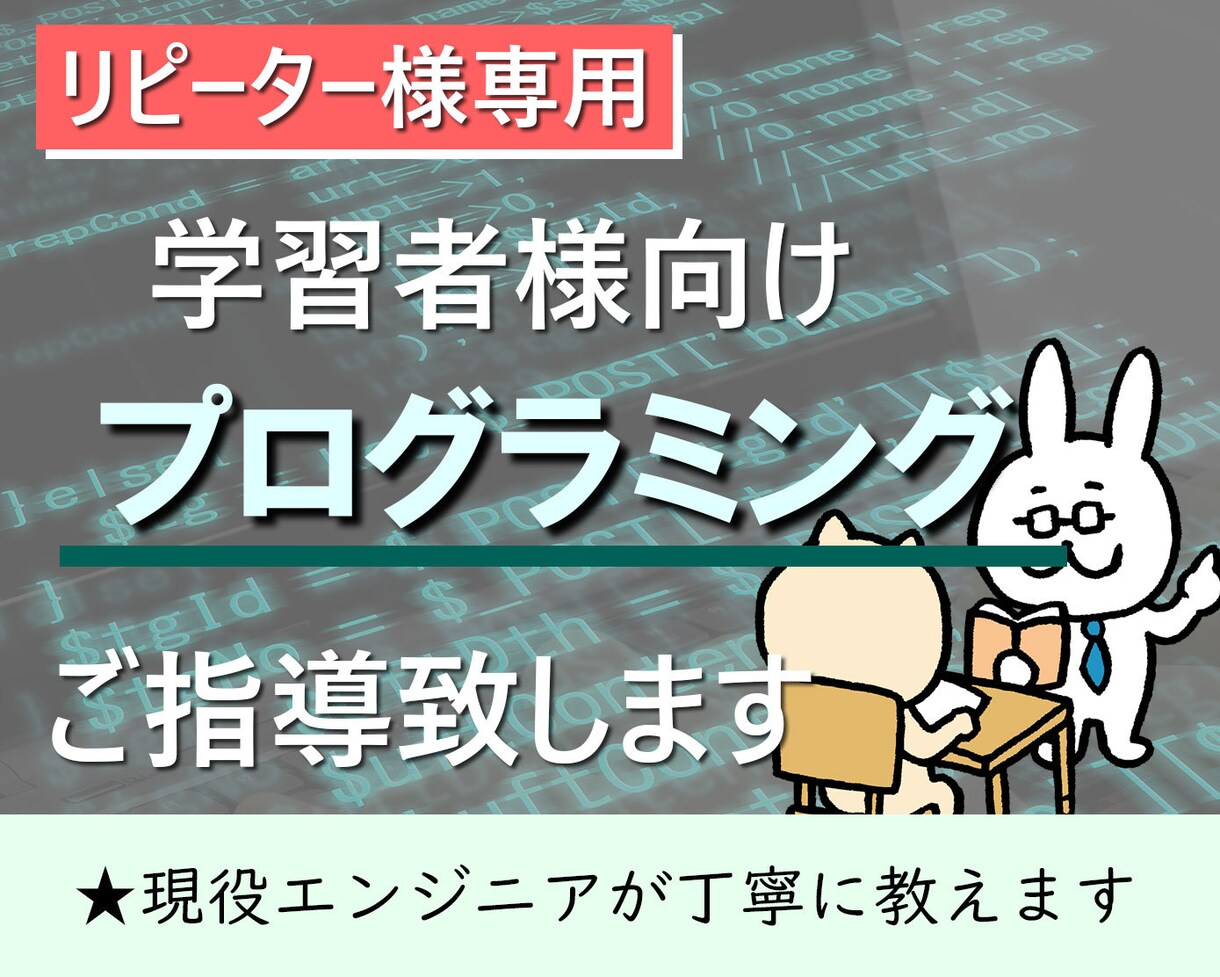 リピーター様向けにプログラミングご指導をいたします リピーター様、前回の内容の続き用のプログラミングご指導です イメージ1