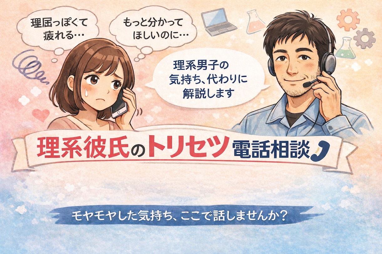 理系技術者の彼・夫の悩み電話相談をお受けします 理系特有の思考回路を知れば楽になる。25年の知恵で関係改善！ イメージ1