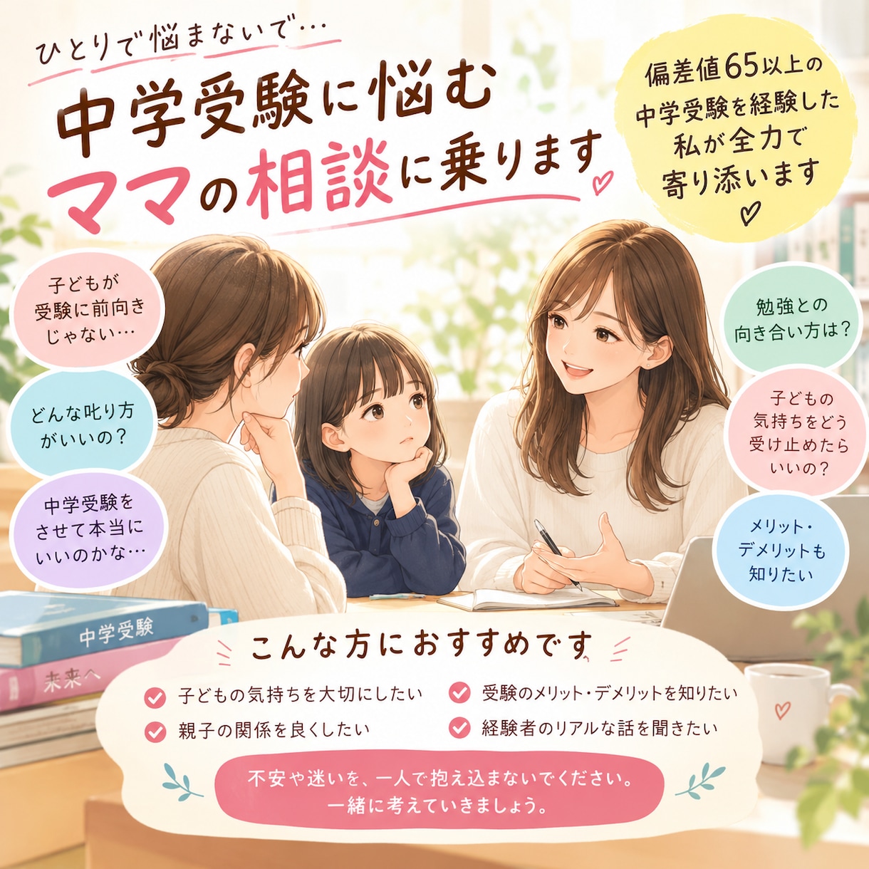 30分チャット/中学受験に関する相談に乗ります 中学受験に成功した私が当時の気持ちも踏まえてお話し聞きます イメージ1