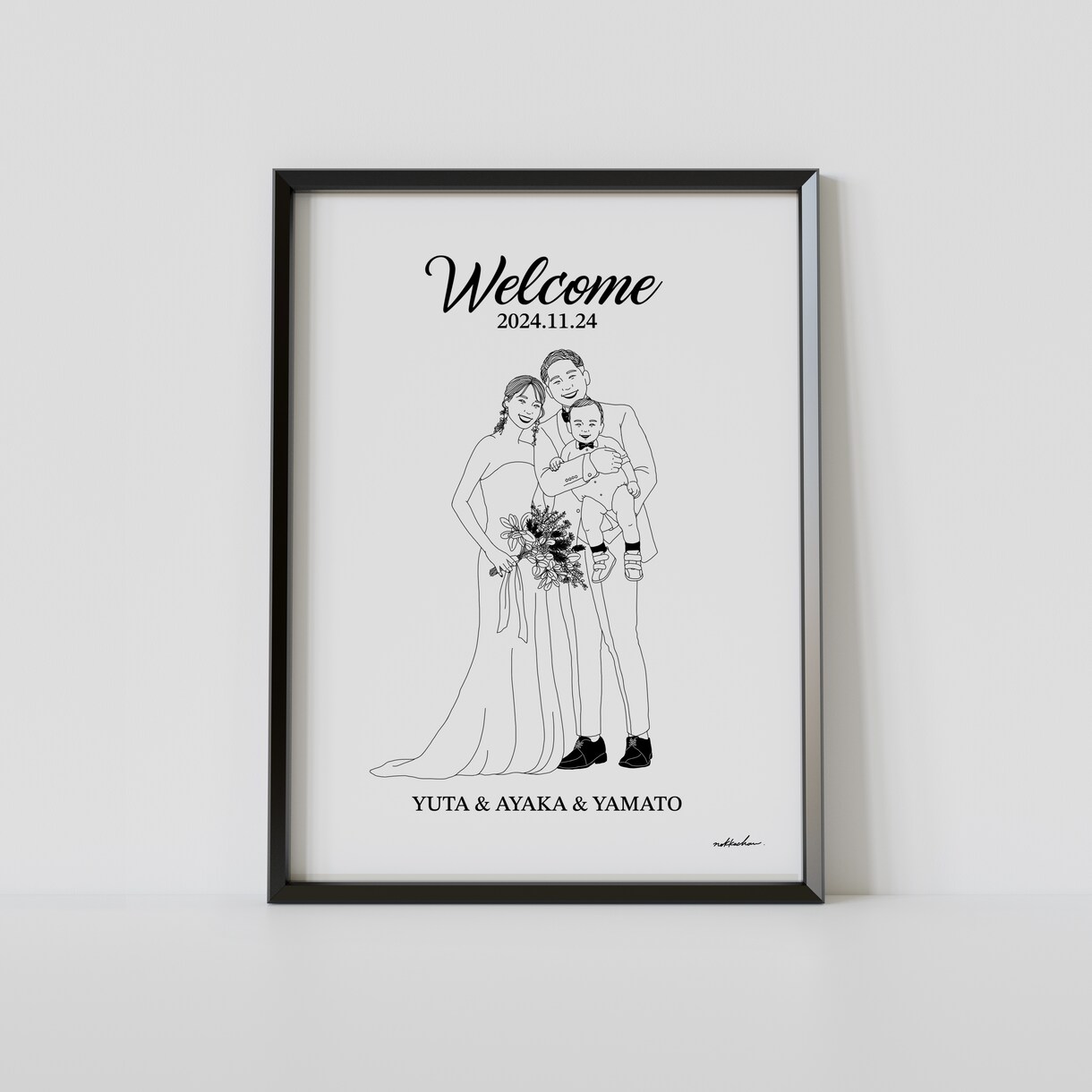 モノクロでシンプルなウェルカムボードを描きます お二人の仕上がりイメージを大切に心を込めて仕上げます。 イメージ1
