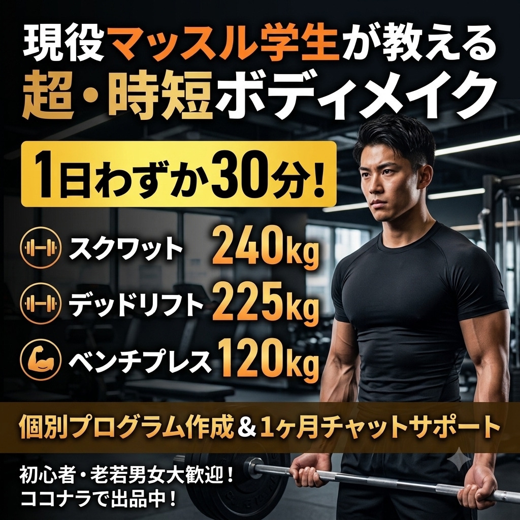 圧倒的に続く4週間の体づくりのサポートをいたします ウエイトリフティング歴5年を活かした手厚いサポート イメージ1