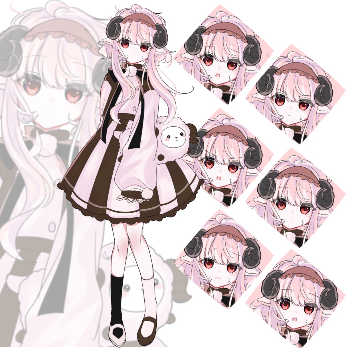 羊の女の子の立ち絵販売致します ゆるふわ羊ちゃんの差分ありイラストです。 イメージ1