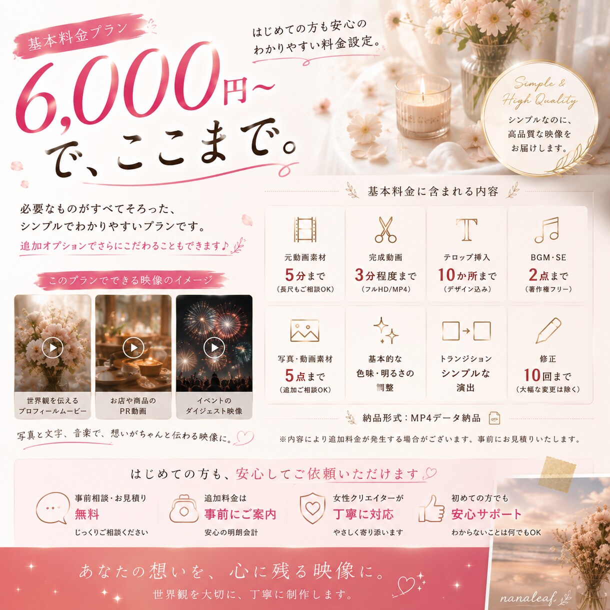 想いと世界観が伝わる動画編集をします 女性クリエイターが丁寧にヒアリング｜幅広いテイストに対応 イメージ6