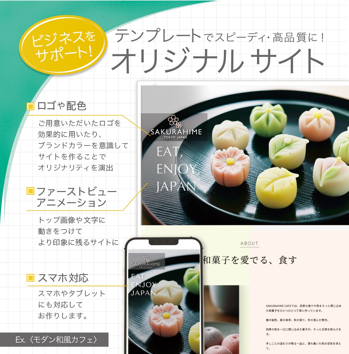 StudioテンプレートからWEBサイト作成します 新規サービス開始！お手頃価格でプロデザイナーが承ります☆ イメージ2