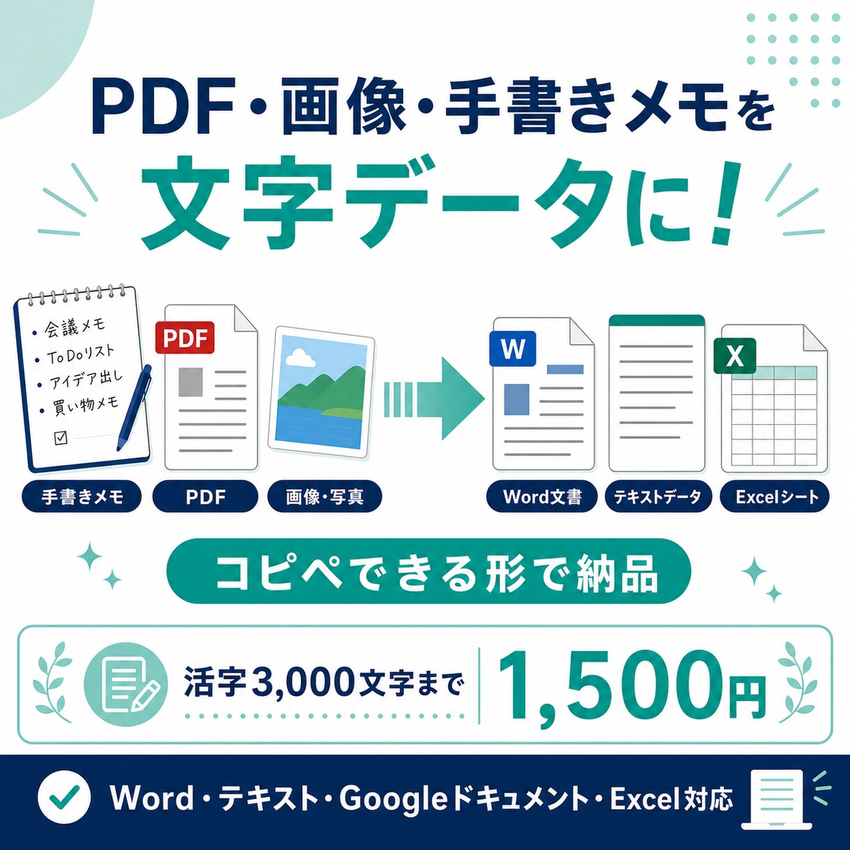 PDF・画像・手書きメモを見やすく文字起こしします コピペできない資料を、そのまま使える文字データに変えます イメージ1
