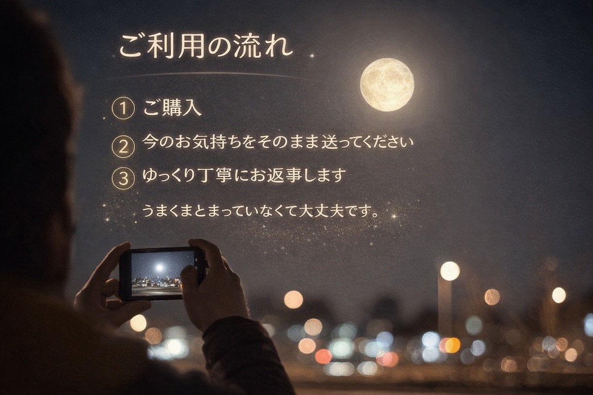 夜にそっとこころを人間関係や恋愛のモヤモヤ聞きます 人間関係で揺れる夜に。安心して話せる5往復チャットです イメージ3
