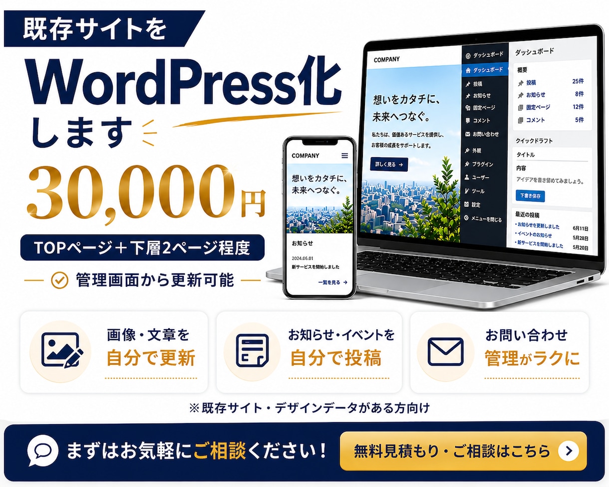 既存サイトをWordPress化いたします サイトをWordPress化して更新を簡易化しませんか イメージ1