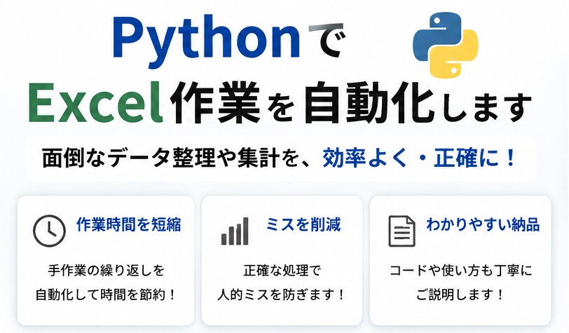 Pythonで簡単なExcel作業を自動化します 面倒なCSV整理やデータ集計をお手伝いします！ イメージ1