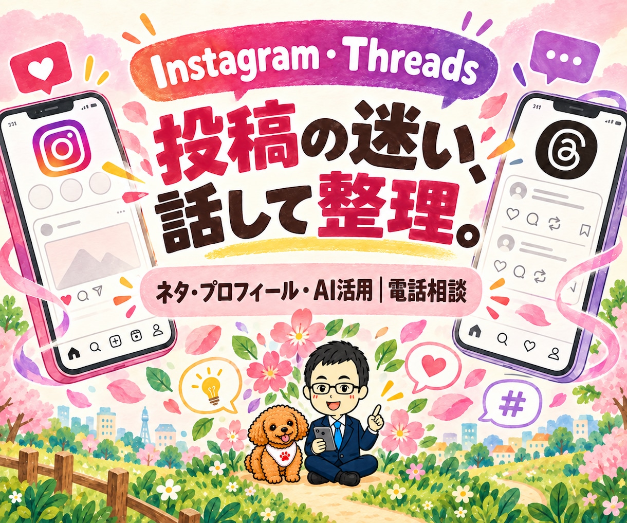 Instagram・Threadsを電話相談します 投稿ネタ・プロフィール・AI活用を電話で一緒に整理 イメージ1