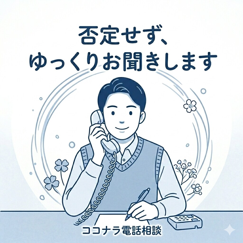 否定せず急かさず、あなたの話をゆっくりお聞きします ひとりで抱えなくて大丈夫まとまらない気持ち、話してください イメージ1