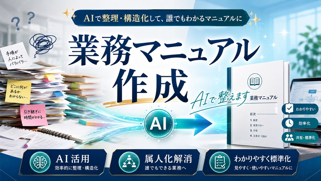 属人化した業務を見える化しマニュアル化します 現場で使える形まで整理して引き継ぎしやすくします イメージ1