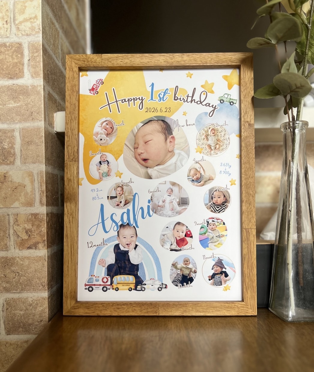 1歳記念に♡ファーストバースデーポスター作成します 水彩テイストがかわいい♡世界でひとつの記念ポスター イメージ5