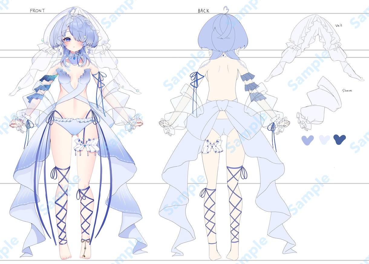 三面図，立ち絵，キュービジュアルのご依頼を承ります 新しい自分だげのキャラクターを一緒に作成していきましょう！ イメージ1