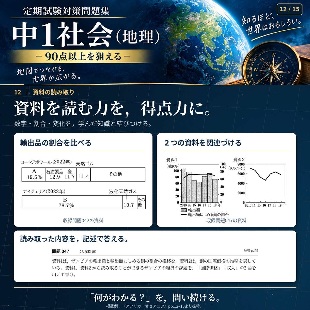中１社会・地理全分野の定期試験対策問題を販売します 圧倒的な演習量で定期試験で90点以上を狙いましょう！ イメージ12