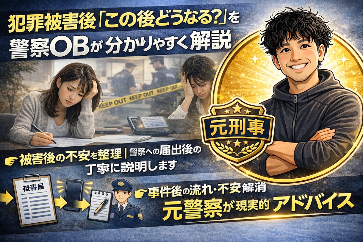 事件後の不安を解消・元警察官がアドバイスします 不安なその後を分かりやすく整理します イメージ1