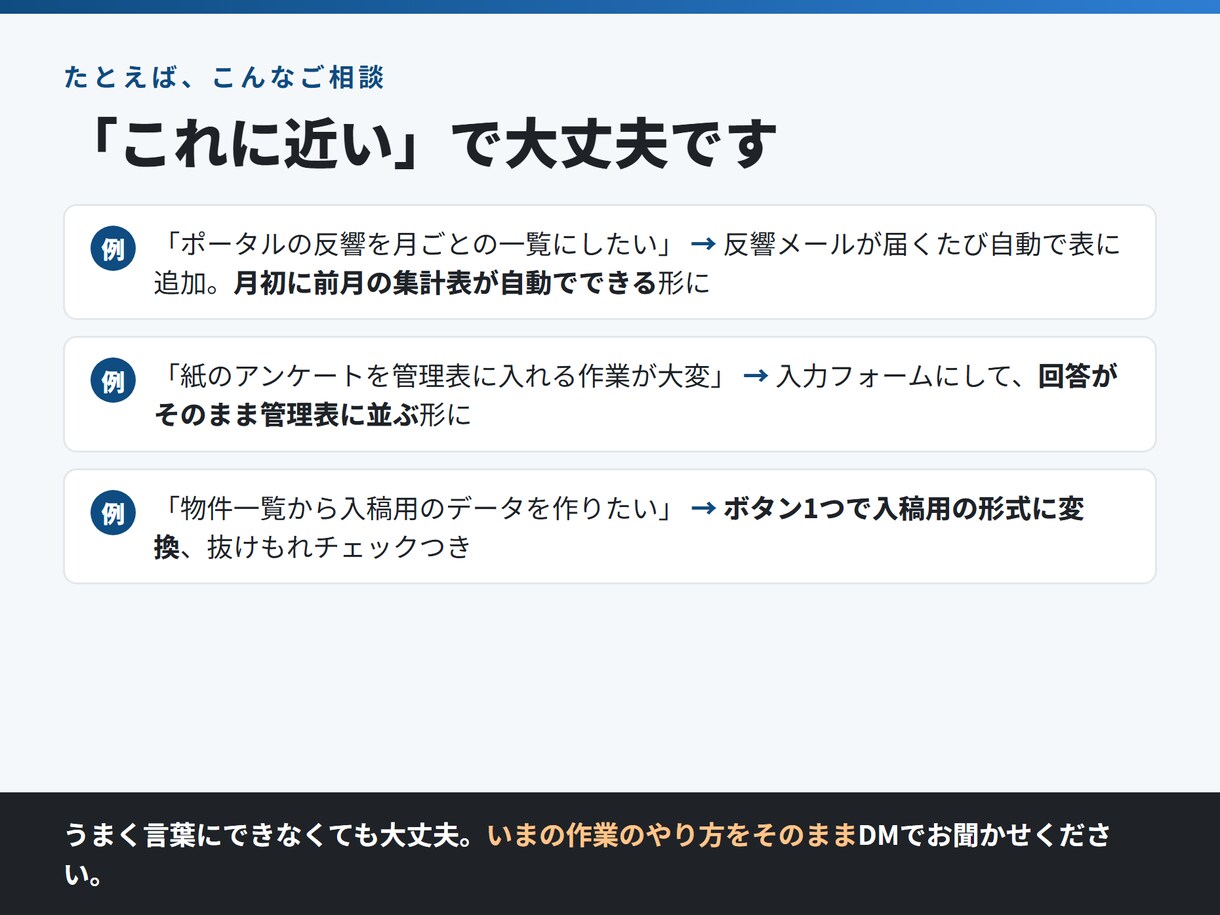 不動産会社の事務作業を自動化ツールにします 物件データ整理・反響集計・帳票づくりを自動に イメージ3