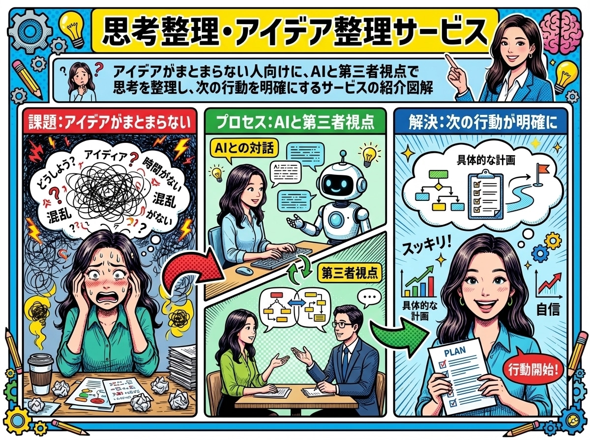 思考が散らかった企画やアイデアを整理します AI×プロ視点で企画全体像と次の一手を明確化 イメージ1
