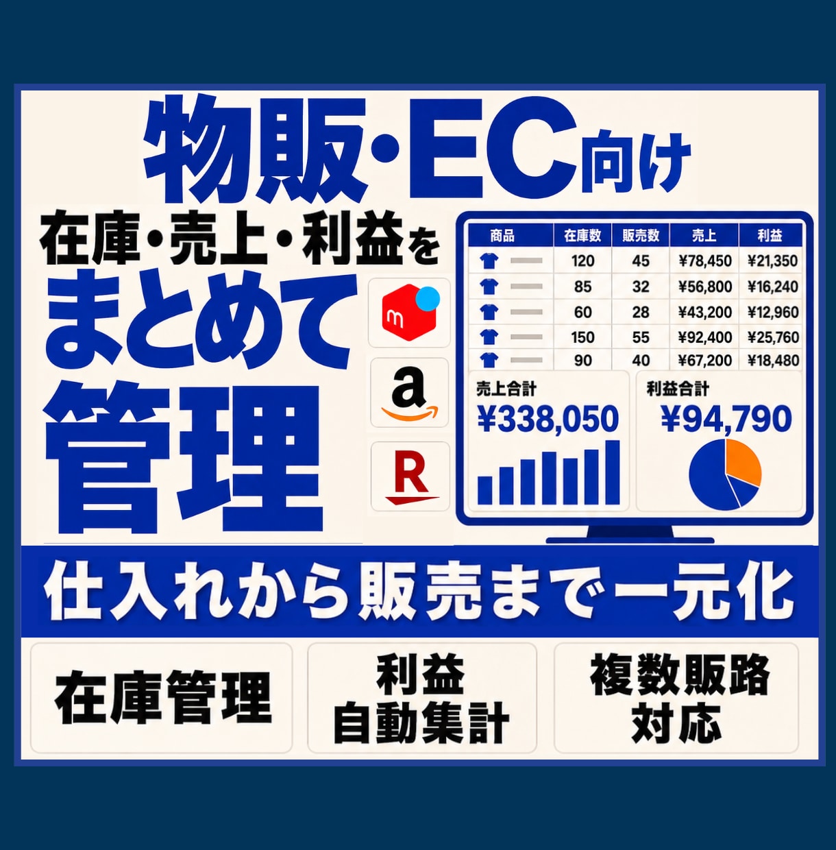 物販・ECの在庫・売上・利益管理表を作成します 仕入れから販売・在庫・利益までExcelで一元管理 イメージ1