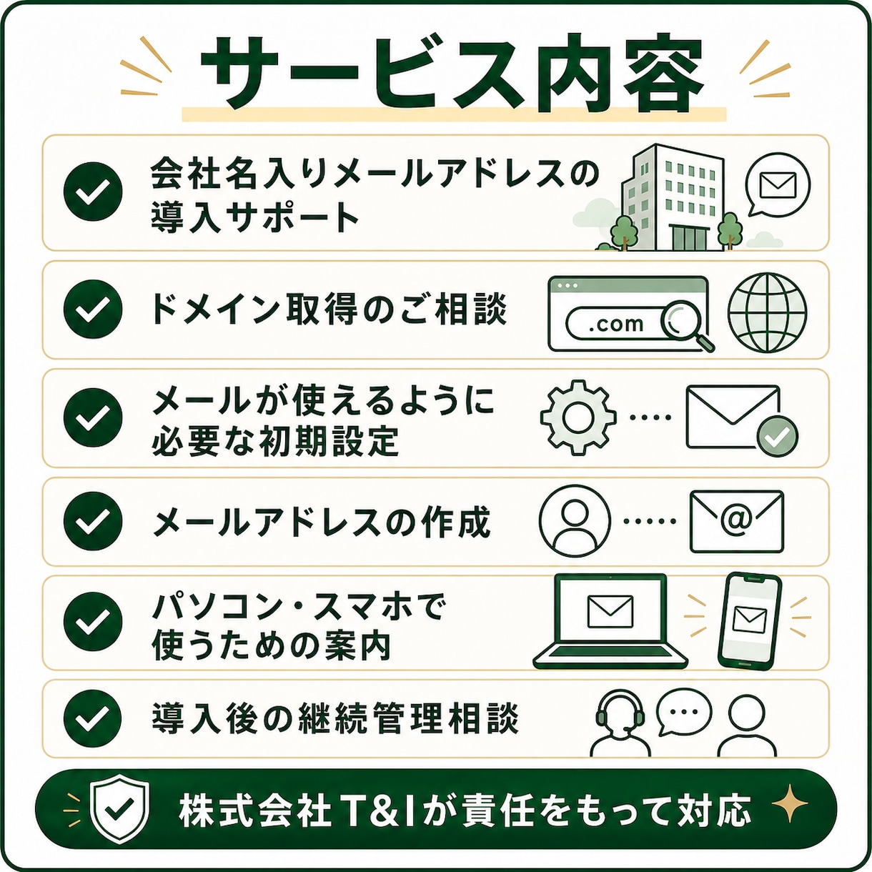 会社用の独自ドメインメールを導入します 初期設定後も月額管理で継続運用をサポート イメージ3