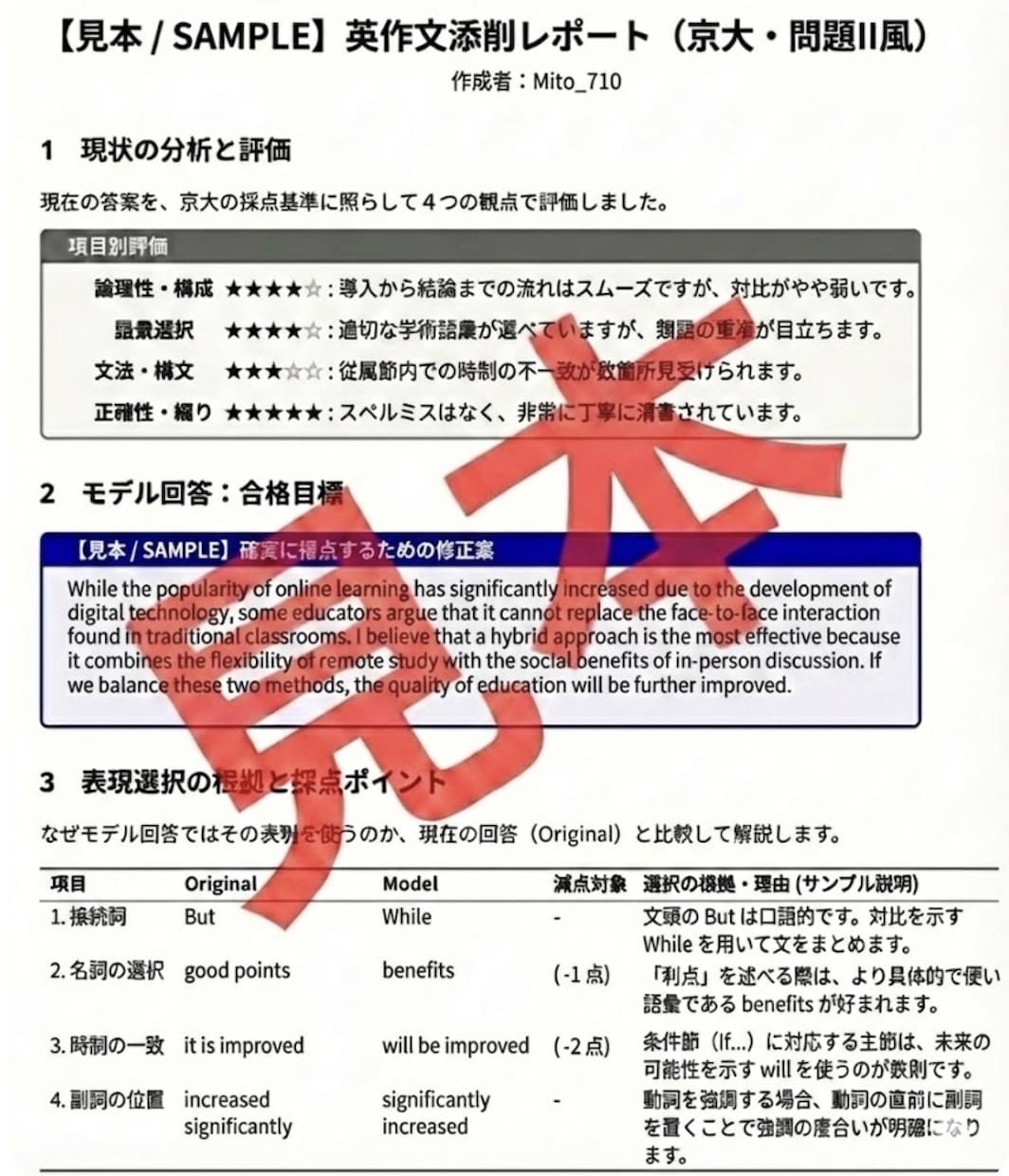 残り1名—今なら翌日までに添削します 京都大学本試験英語8割越え達成(121/150) イメージ2