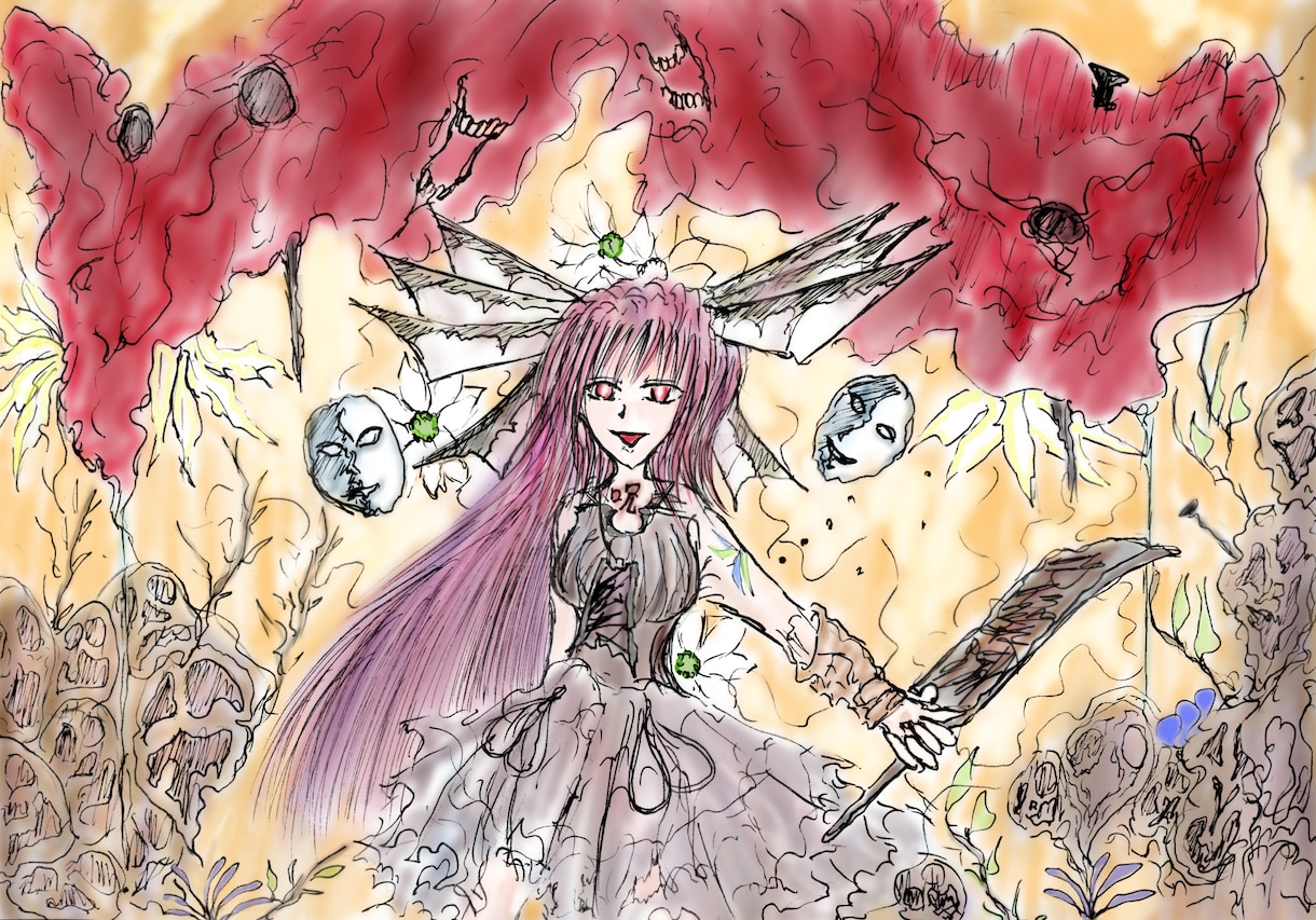 ホラーのイラスト描きます 私にしか描けない絵柄でダークで綺麗なホラーな絵を描きます。 イメージ10