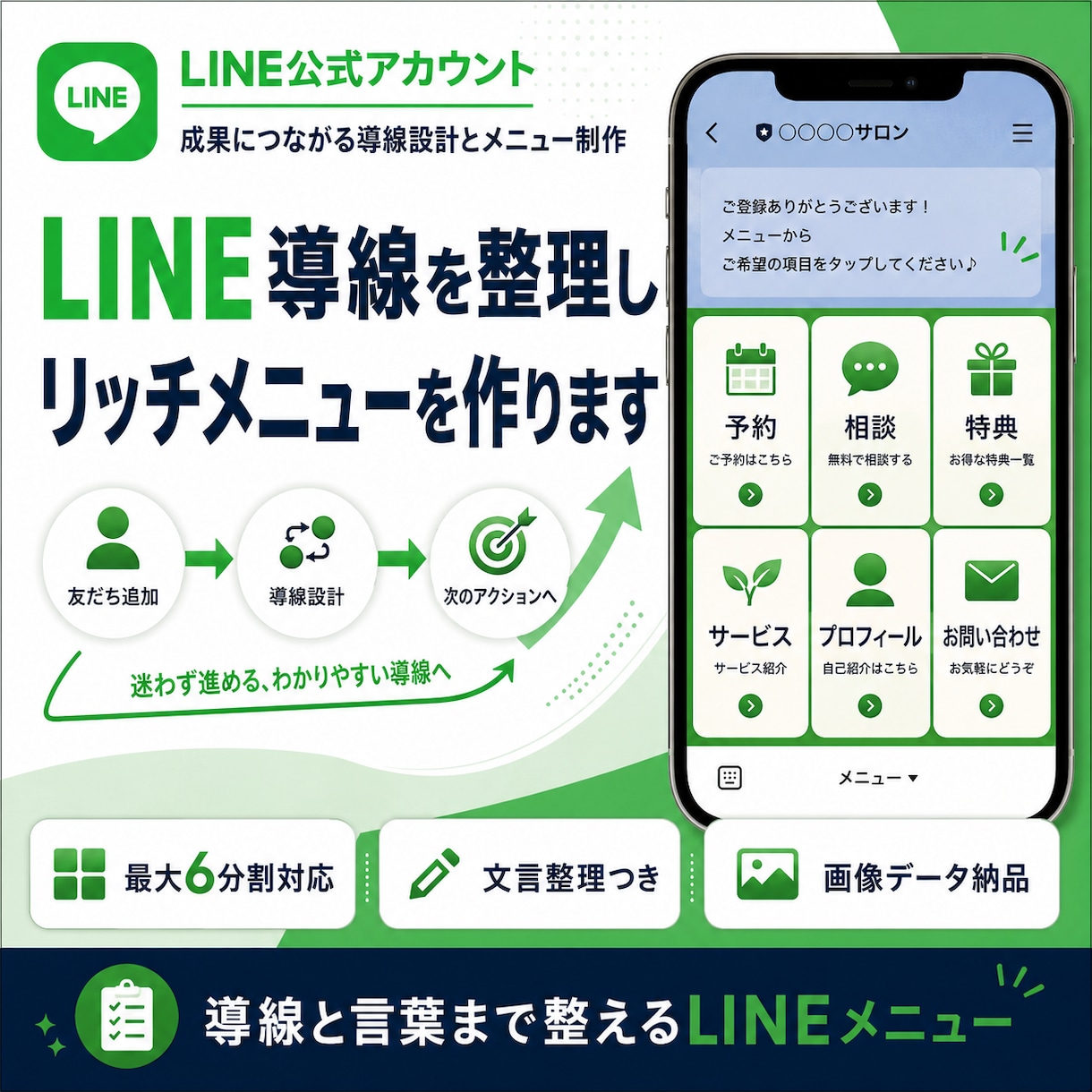 LINE導線を整理しリッチメニューを作ります 予約・相談につながるメニューを設計 イメージ1