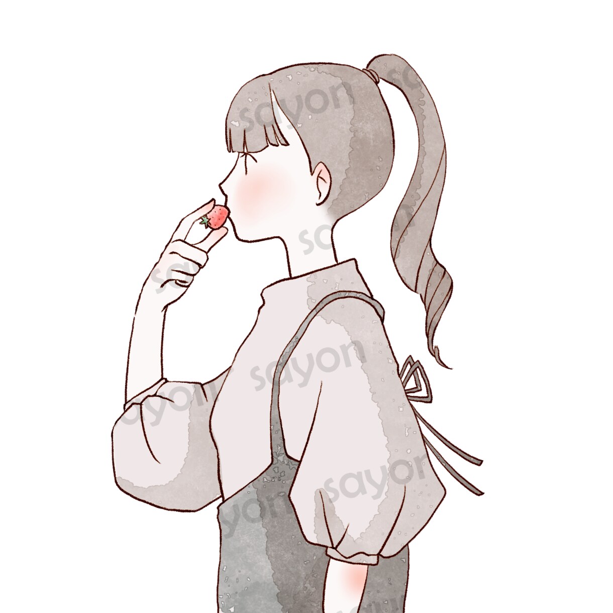 商用利用可！完成品イラストを販売しています いちごを頬張る女性/クール・おしゃれ/SNS用アイコンなど イメージ3