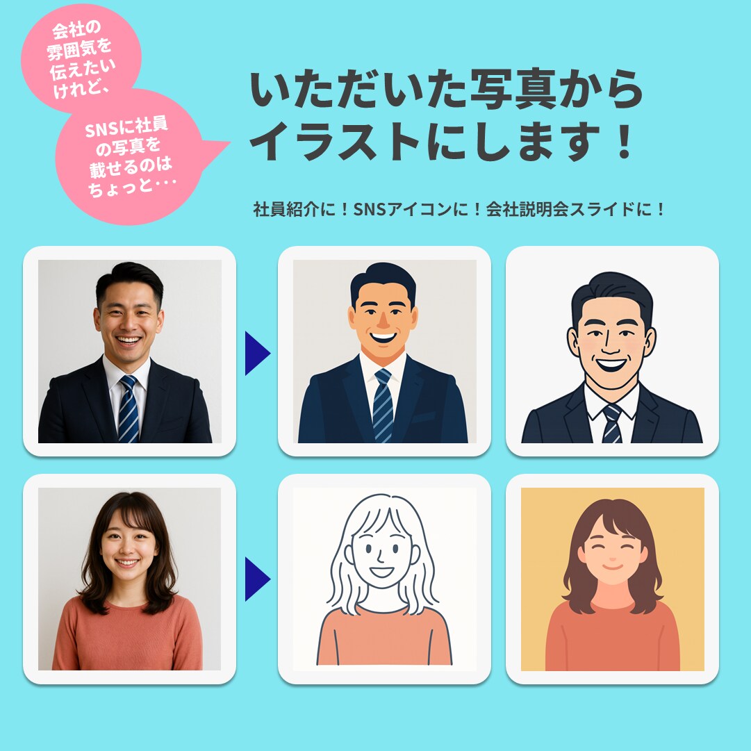 写真から似顔絵イラスト作成します 採用広報にも◎似顔絵イラスト作ります！ イメージ1