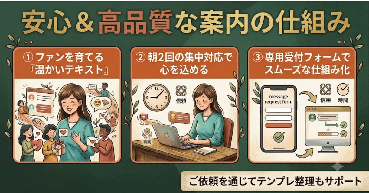 丁寧で温かいチャット・メッセージ案内します 冷たいテンプレ脱却！丁寧な案内であなたのサービスの信頼度UP イメージ2
