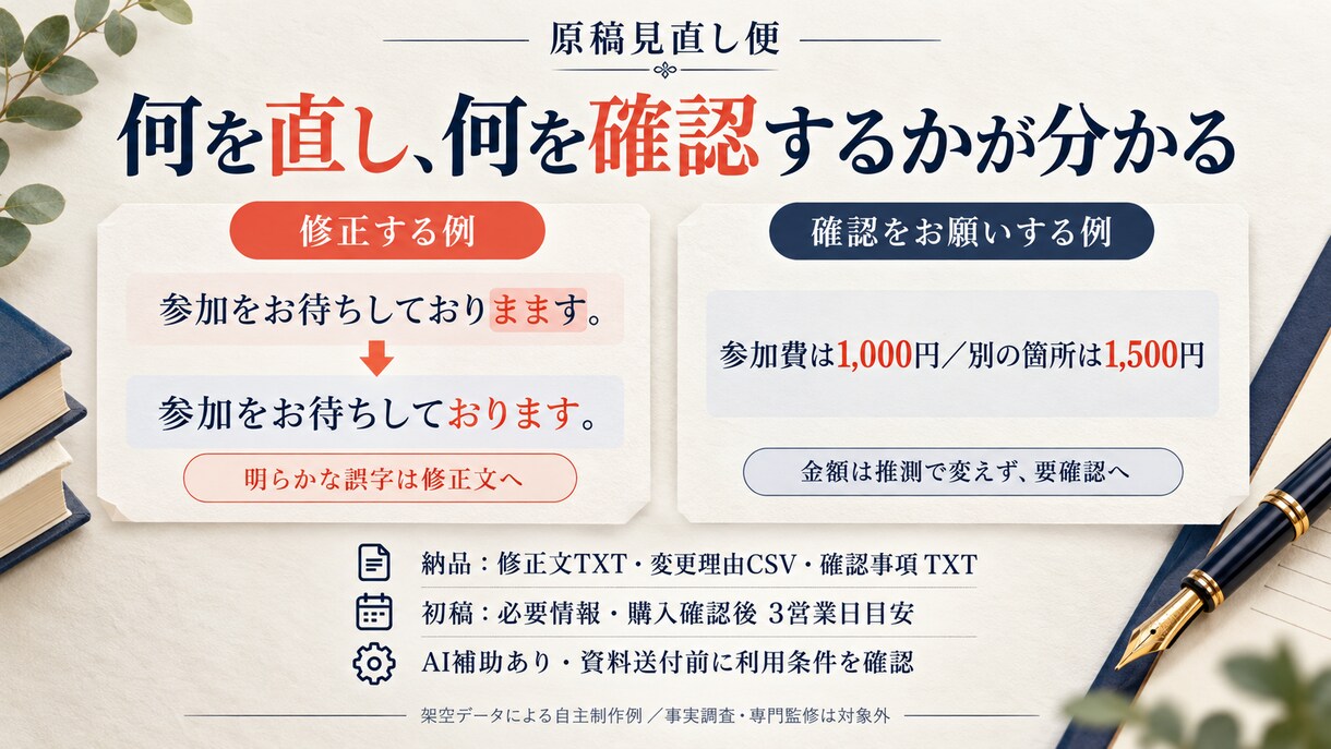 ブログ・案内文の誤字脱字と表記ゆれを校正します 3,000字まで、修正文と変更理由をお届け イメージ2