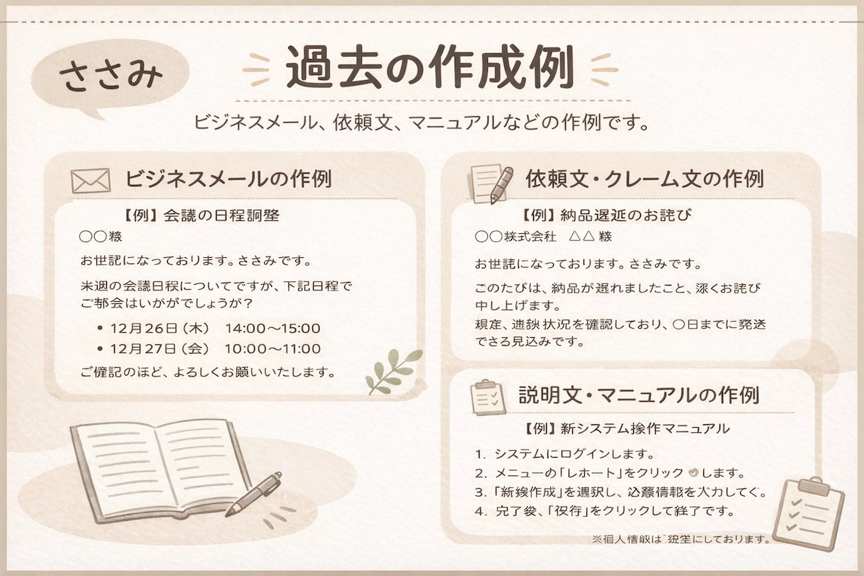 ささみ｜丁寧な文章作成します 文章作成サポート｜メール・ビジネス文書代行｜言語化サポート イメージ2