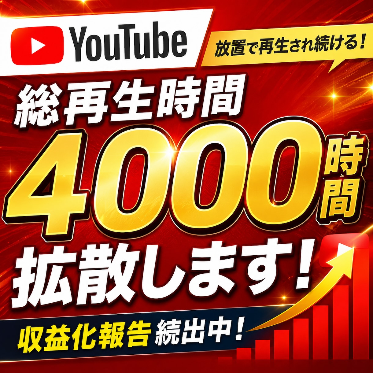 YouTube視聴4000時間増えるまで拡散します 保証付☆ユーチューブ収益実績多数！最大4000時間まで増加 イメージ1