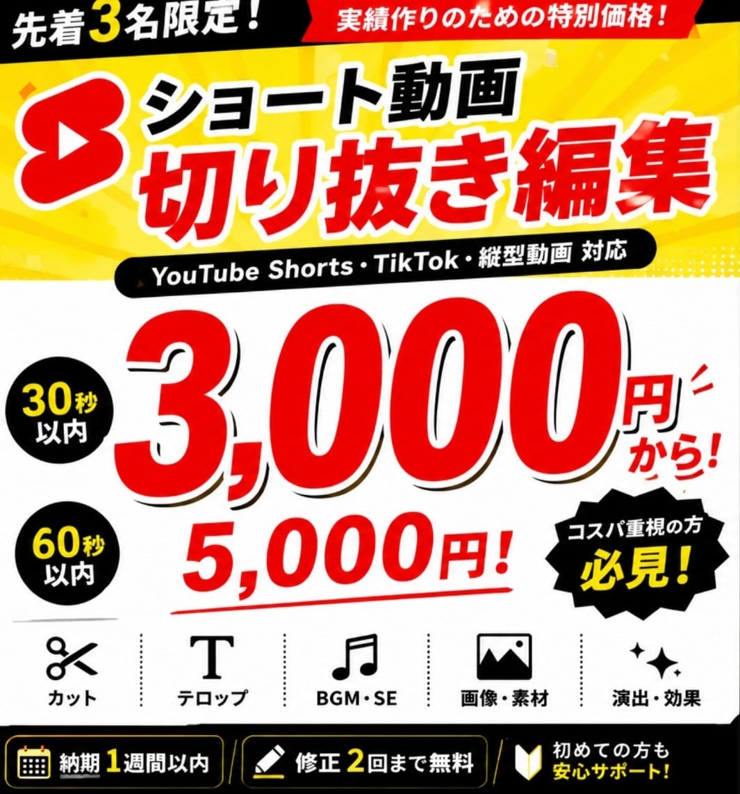 格安でShort動画編集【先着3名限定】でします 30秒以内の動画なら3,000円でお受けします！！ イメージ1