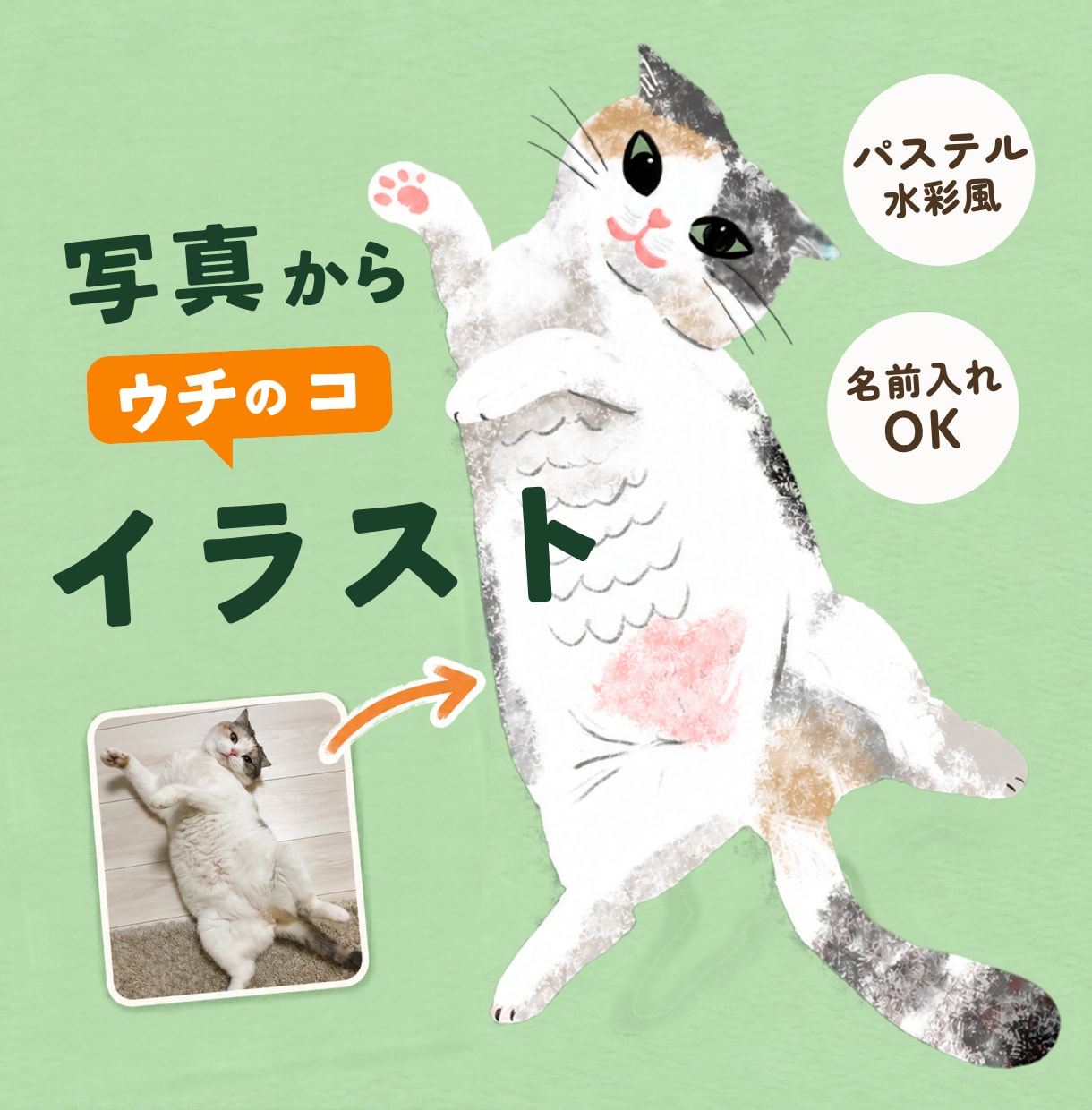 うちの子を「パステル水彩」で描きます 犬・猫・うさぎ｜お名前入り・印刷用データでお届け イメージ1