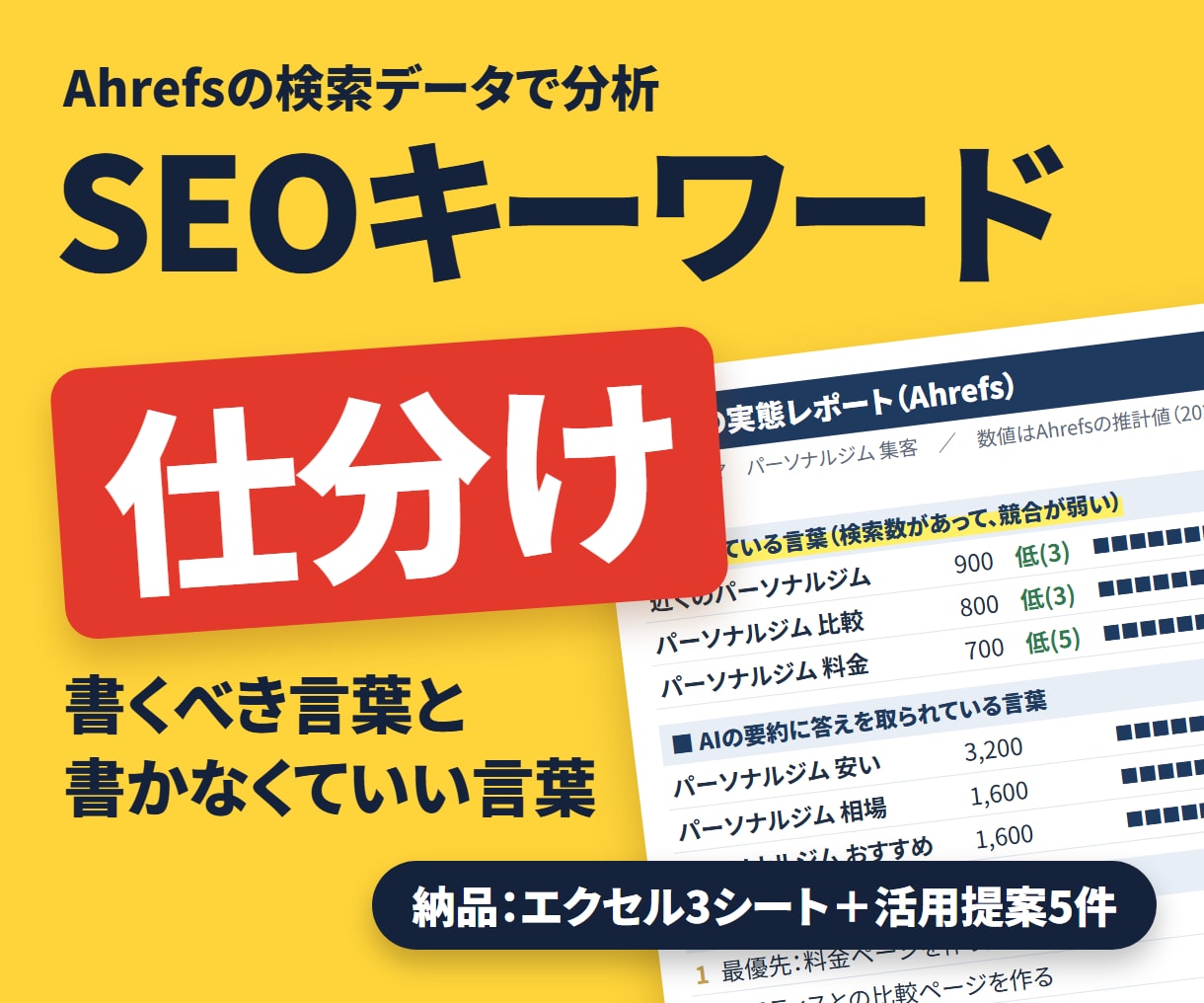 SEO｜書くべき言葉と書かなくていい言葉を分けます 検索の波・競合の本気度・AI要約まで見て仕分けます イメージ1