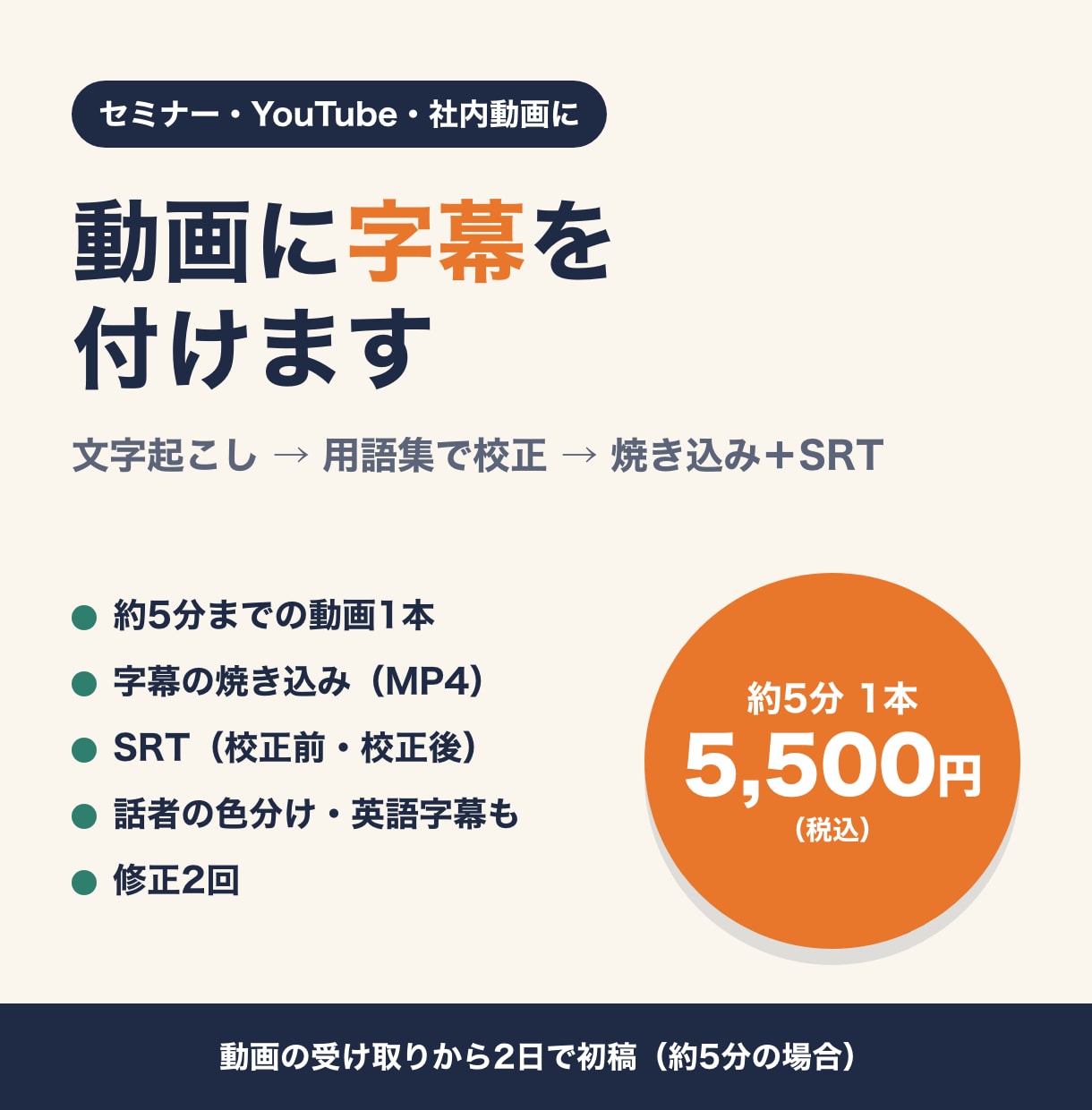 動画に校正済みの字幕・テロップを付けます 字幕焼き込み＋SRT。話者ごとの色分けや英語字幕も イメージ1