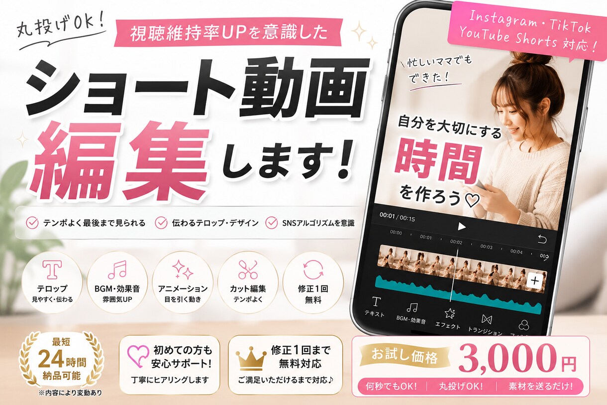 ショート動画を心を込めて編集します Instagram・TikTok・YouTube Short イメージ1