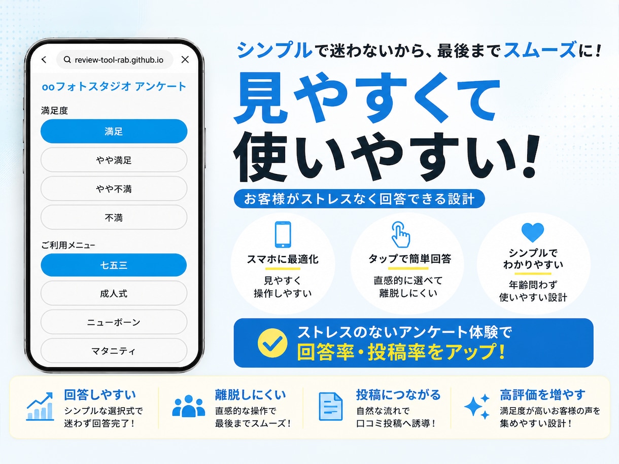Google口コミが集まるアンケートを作成します 導入記念3件限定で5000円！ブログにて運用方法公開中！ イメージ2
