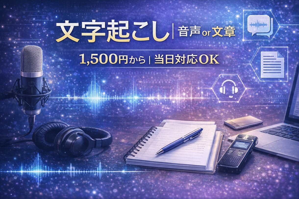 1分70円／素早く丁寧ます 当日OK！記事作成！音声データー・実績多数！ イメージ1