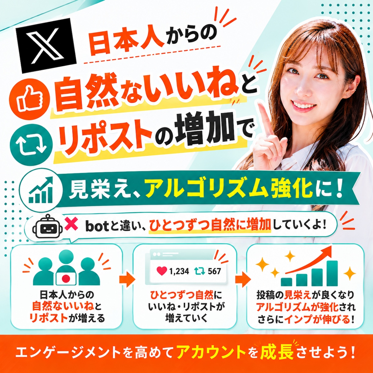 2投稿！Xのいいね40リポスト5以上増加します 日本人アカウントからの自然ないいねとリポストでインプも上昇 イメージ2