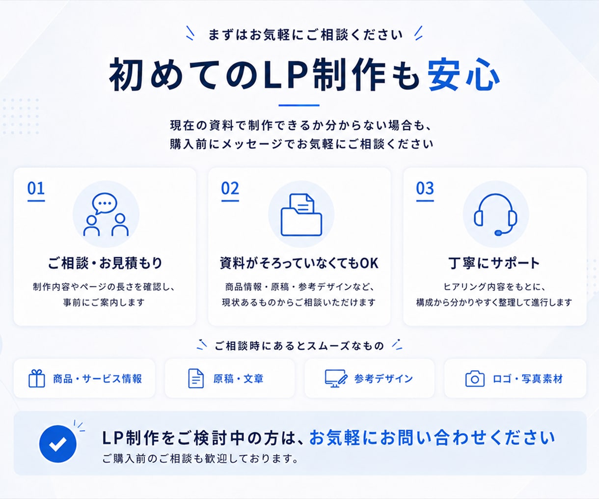 構成からデザインまでお任せできるLPを制作します 目的・ターゲットを整理して伝わるLPデザインをご提案します イメージ10