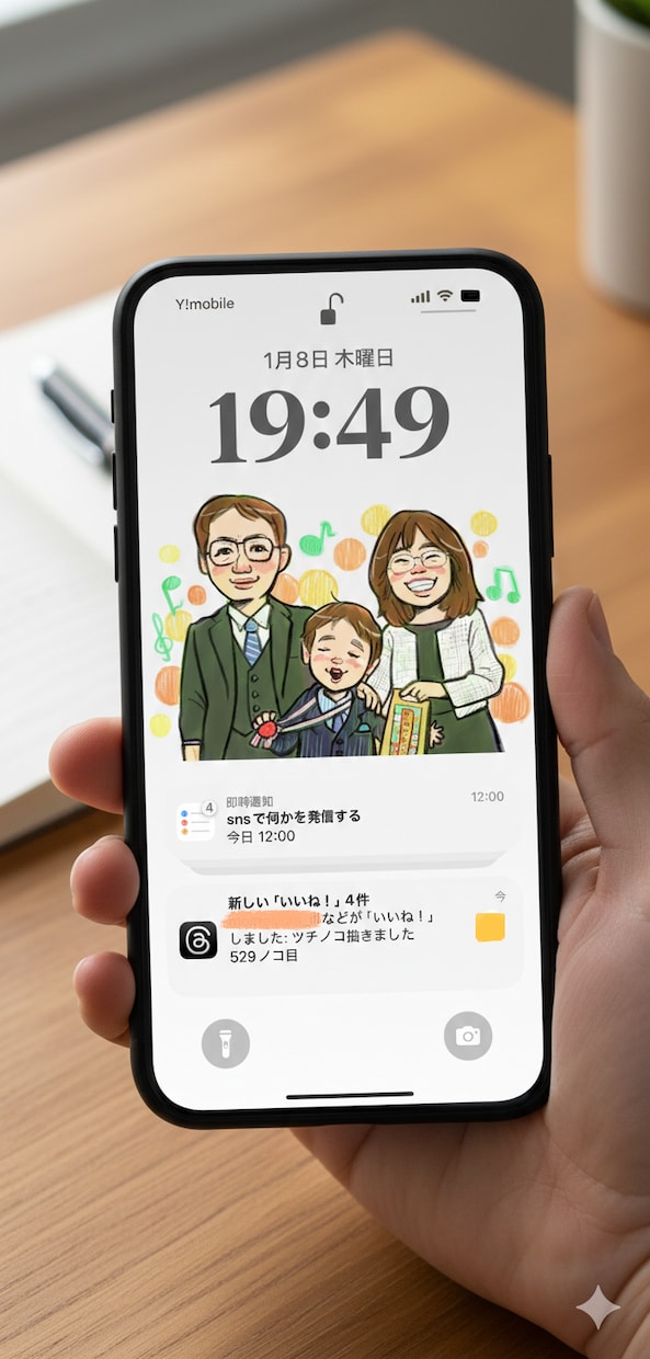 スマホ壁紙用！家族・お子さんの似顔絵画像作ります 似顔絵歴15年以上のベテラン作家がほんわかそっくりに描きます イメージ3