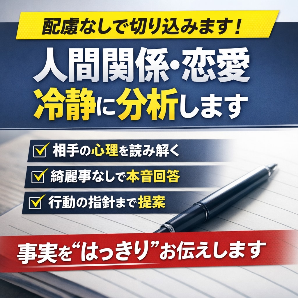 人間関係・恋愛を冷静に分析します 綺麗事なし。本音であなたの状況を分析します イメージ1