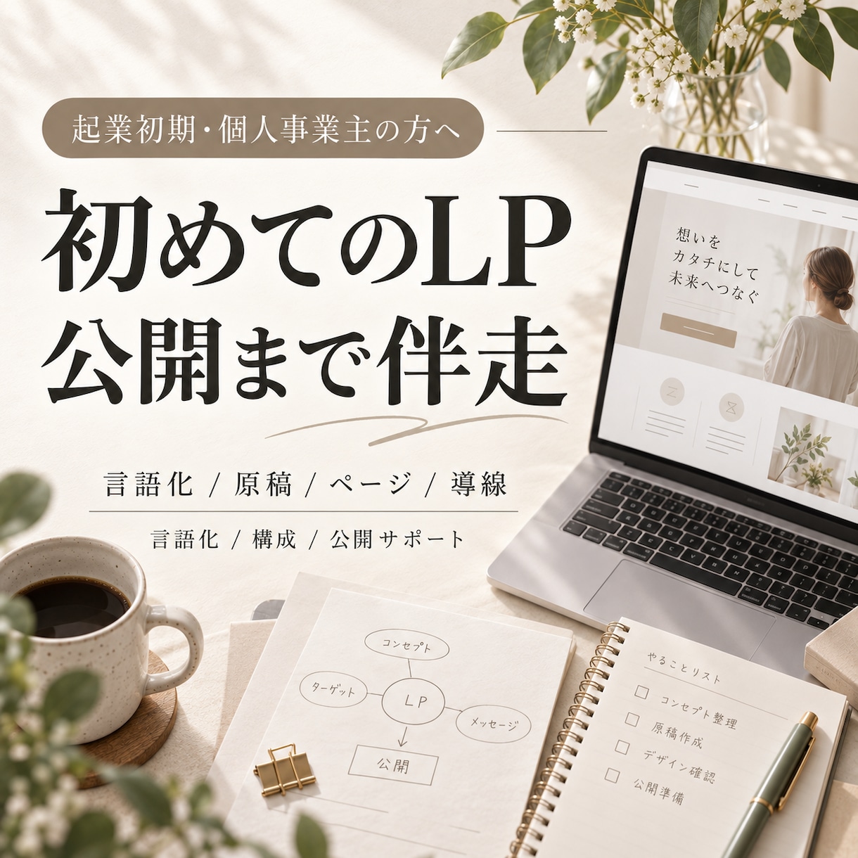 想いの言語化からLP制作と公開まで伴走します 初めてのLPに｜構成・原稿・ペライチやWix制作 イメージ1