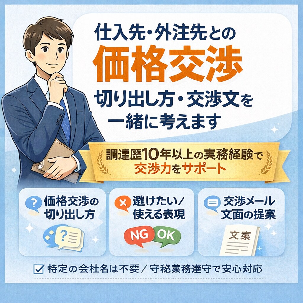 仕入先との価格交渉｜切り出し方や交渉案を整理します 価格交渉で「切り返しが分からない」そんな悩みないですか？ イメージ1