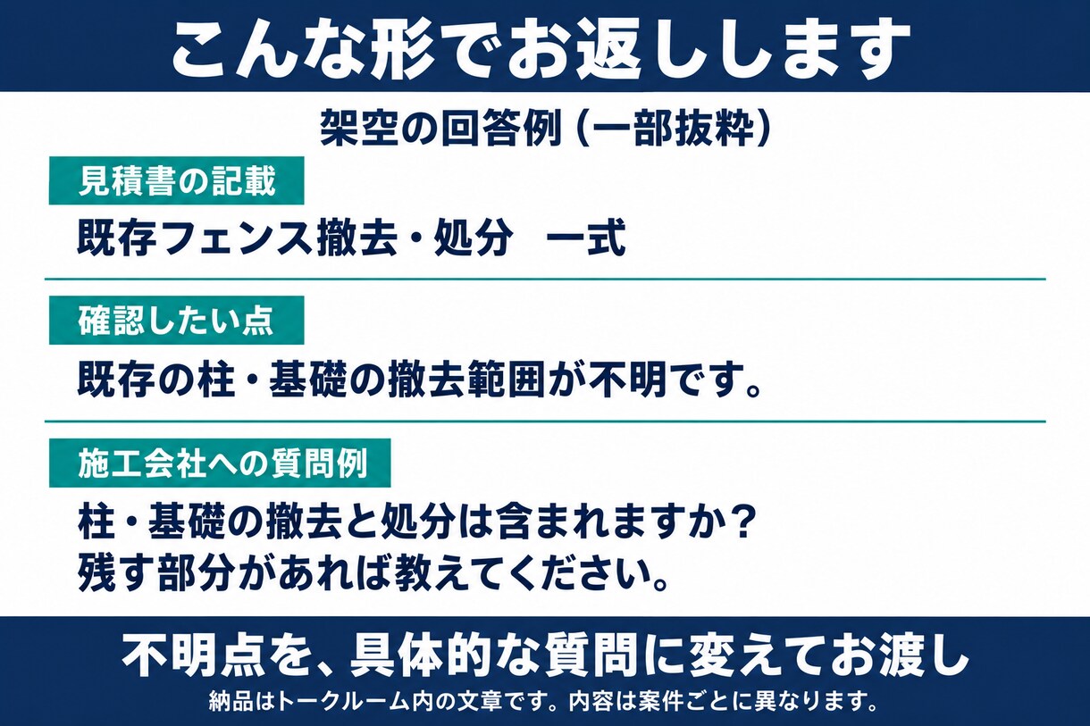 外壁・外構の見積を元職人の現役営業が確認します 材料・数量・工事範囲を整理し、契約前の不明点を明確に イメージ3