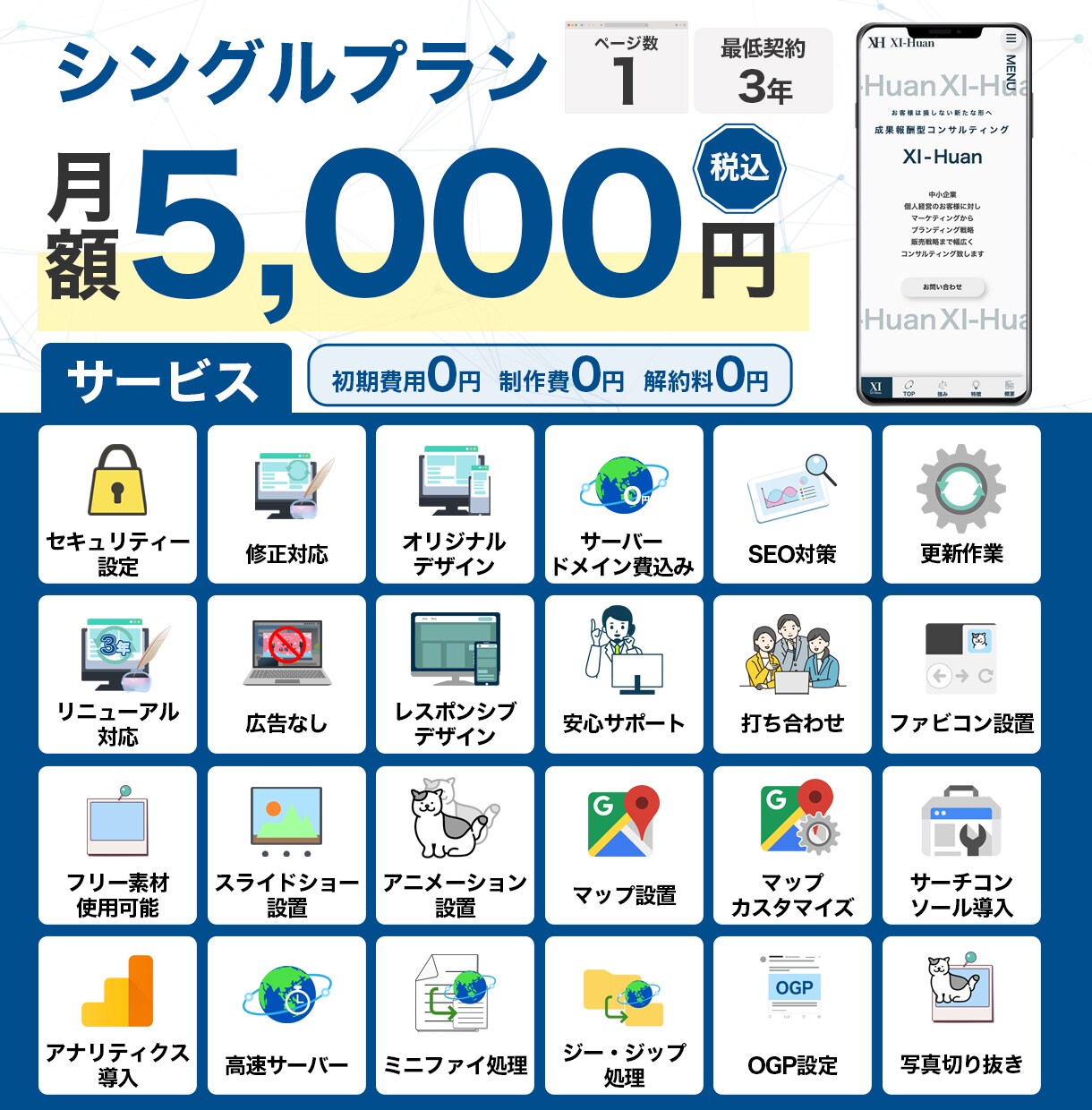 制作費0円で完全オリジナルのHP制作します サーバー・ドメイン取得&維持費代込み月額5,000円~ イメージ8