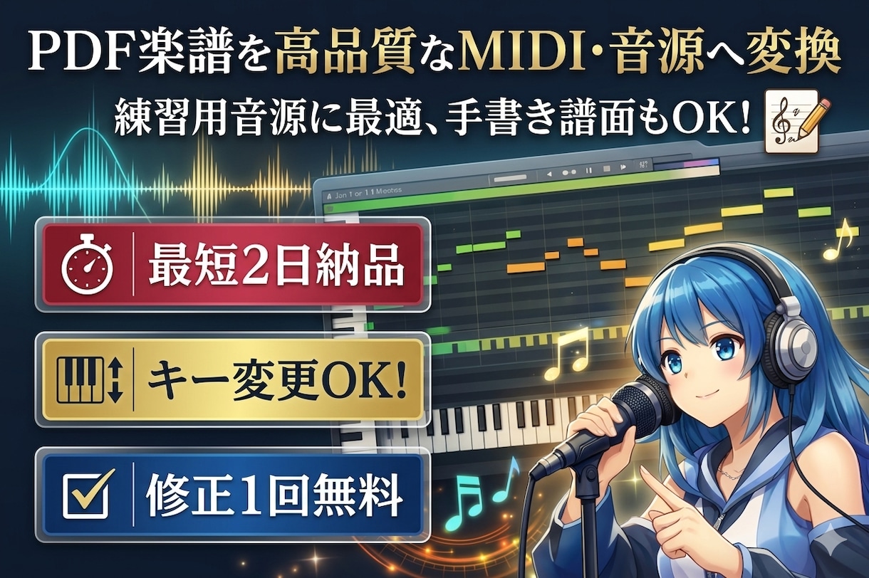 楽譜PDF・画像からMIDI作成＋音源化します 歌練習・確認用に最適！高品質音源化！ イメージ1